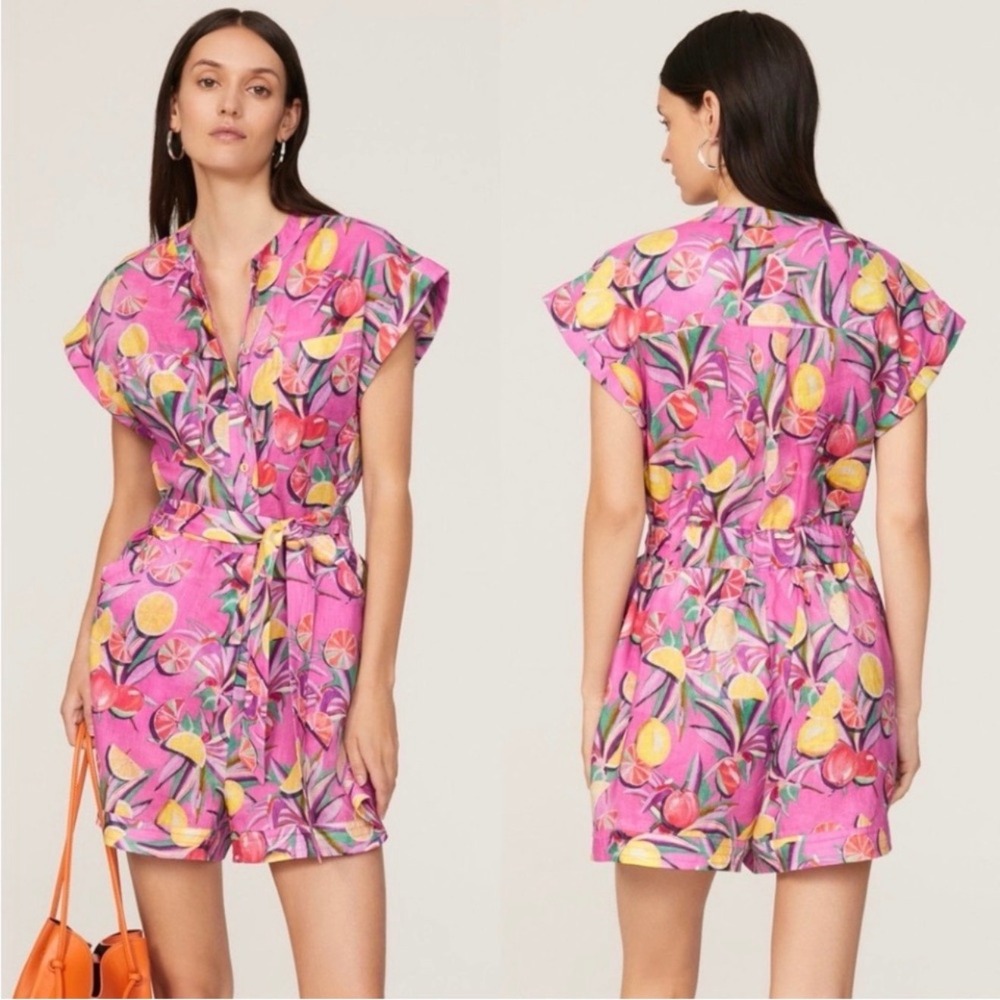 Scotch & Soda Park in Bloom Romper Women 38 Pink Linen Fruit Print Good Mandarin